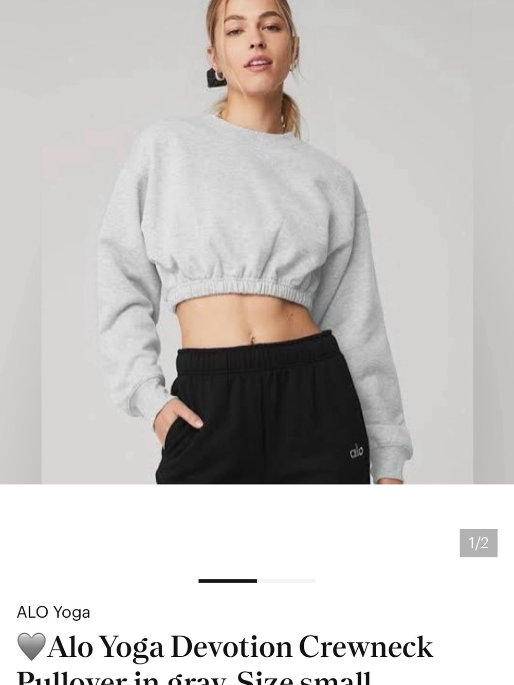 ALO Yoga Light Gray Cropped Devotion Crew Sweatshirt